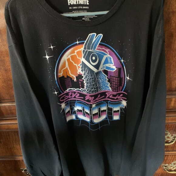 Men's Size 2X Fortnite Brand Pullover Long Sleeve Shirt Black Nice Design - Picture 1 of 7